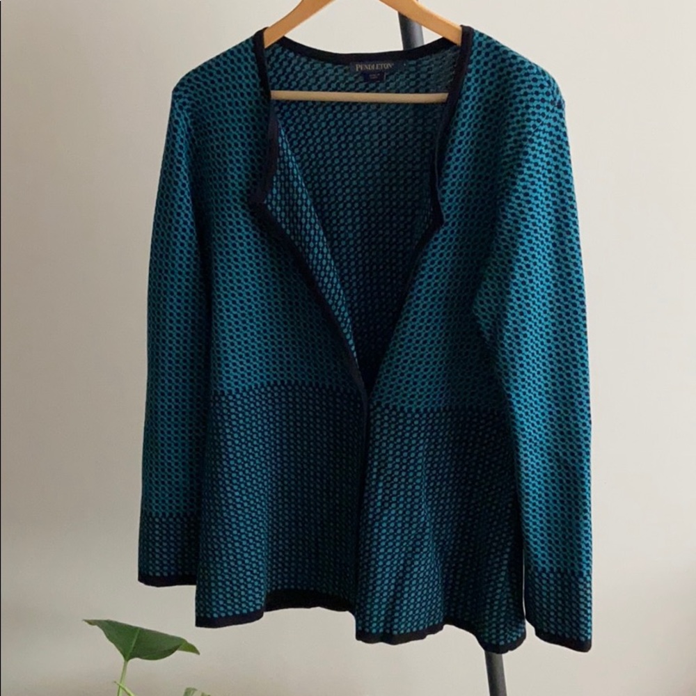 Pendleton Teal Checkered Cardigan Sz Large